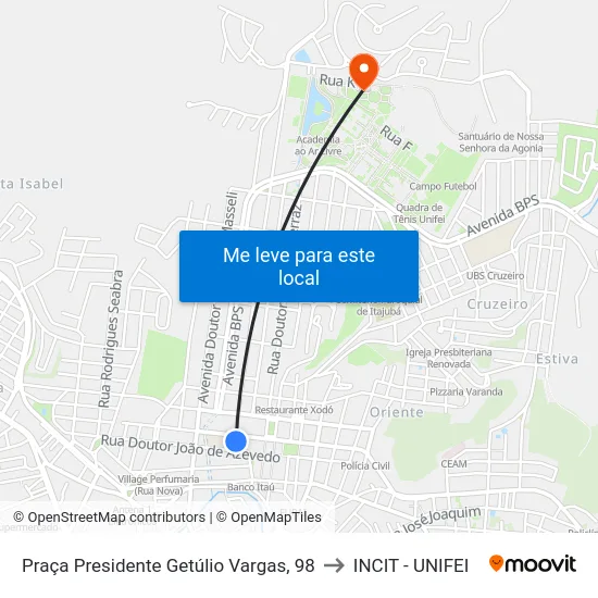 Praça Presidente Getúlio Vargas, 98 to INCIT - UNIFEI map