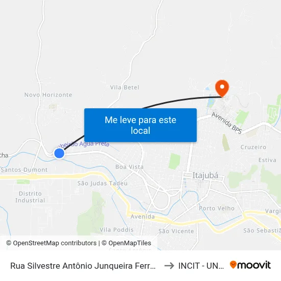 Rua Silvestre Antônio Junqueira Ferraz, 1410 to INCIT - UNIFEI map