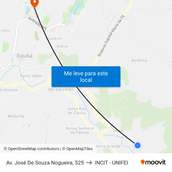 Av. José De Souza Nogueira, 525 to INCIT - UNIFEI map