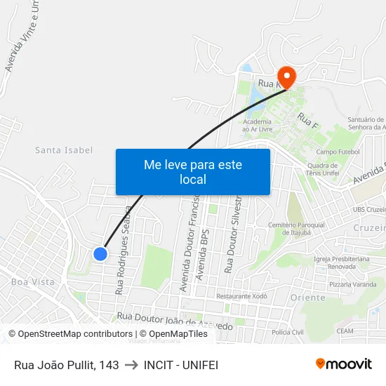 Rua João Pullit, 143 to INCIT - UNIFEI map