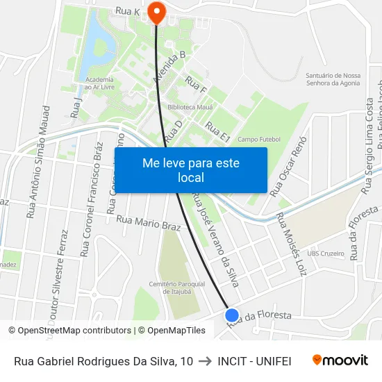 Rua Gabriel Rodrigues Da Silva, 10 to INCIT - UNIFEI map