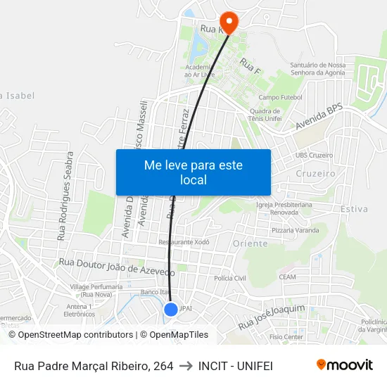 Rua Padre Marçal Ribeiro, 264 to INCIT - UNIFEI map