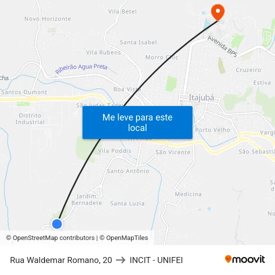 Rua Waldemar Romano, 20 to INCIT - UNIFEI map