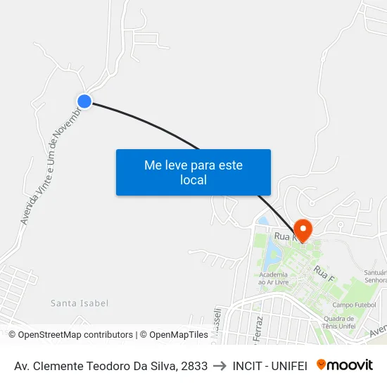 Av. Clemente Teodoro Da Silva, 2833 to INCIT - UNIFEI map