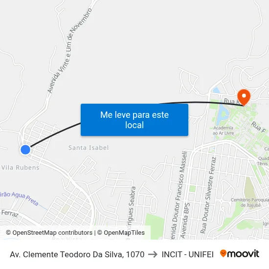 Av. Clemente Teodoro Da Silva, 1070 to INCIT - UNIFEI map