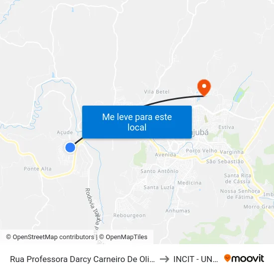 Rua Professora Darcy Carneiro De Oliveira, 1 to INCIT - UNIFEI map