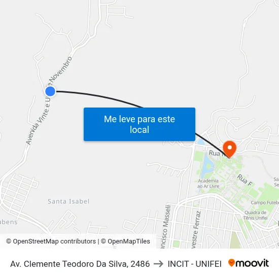 Av. Clemente Teodoro Da Silva, 2486 to INCIT - UNIFEI map