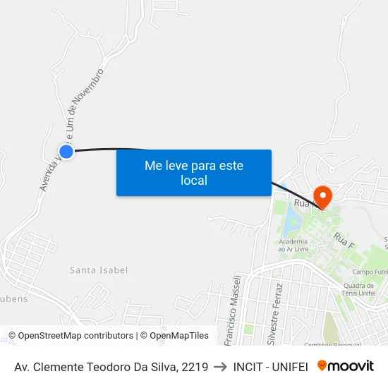 Av. Clemente Teodoro Da Silva, 2219 to INCIT - UNIFEI map