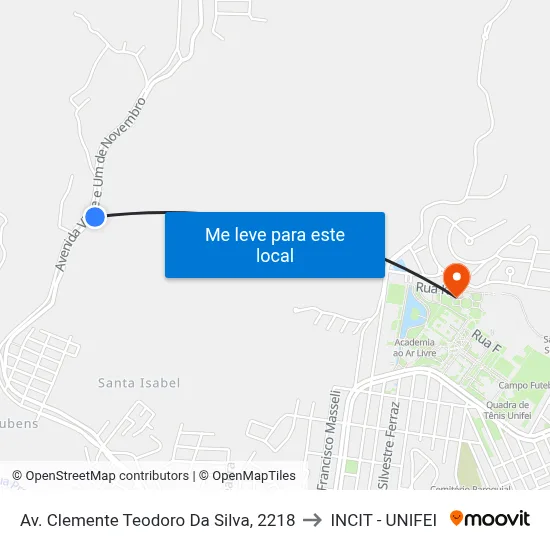 Av. Clemente Teodoro Da Silva, 2218 to INCIT - UNIFEI map