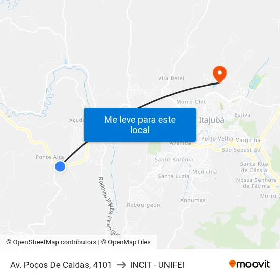 Av. Poços De Caldas, 4101 to INCIT - UNIFEI map