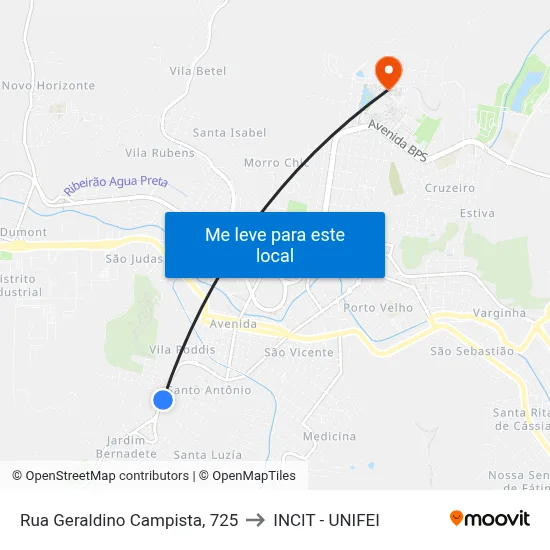 Rua Geraldino Campista, 725 to INCIT - UNIFEI map