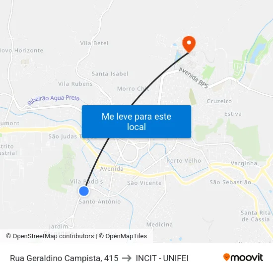 Rua Geraldino Campista, 415 to INCIT - UNIFEI map