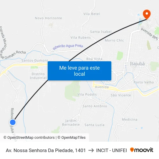 Av. Nossa Senhora Da Piedade, 1401 to INCIT - UNIFEI map