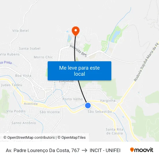 Av. Padre Lourenço Da Costa, 767 to INCIT - UNIFEI map