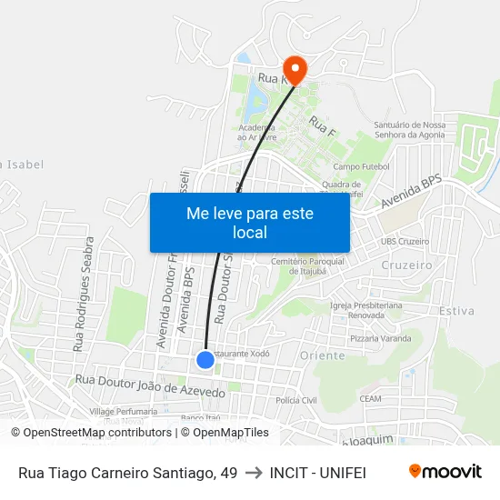 Rua Tiago Carneiro Santiago, 49 to INCIT - UNIFEI map
