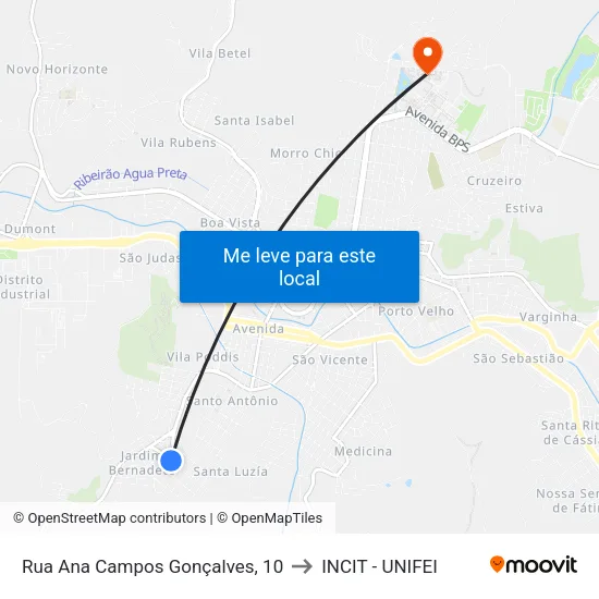 Rua Ana Campos Gonçalves, 10 to INCIT - UNIFEI map