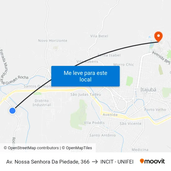 Av. Nossa Senhora Da Piedade, 366 to INCIT - UNIFEI map