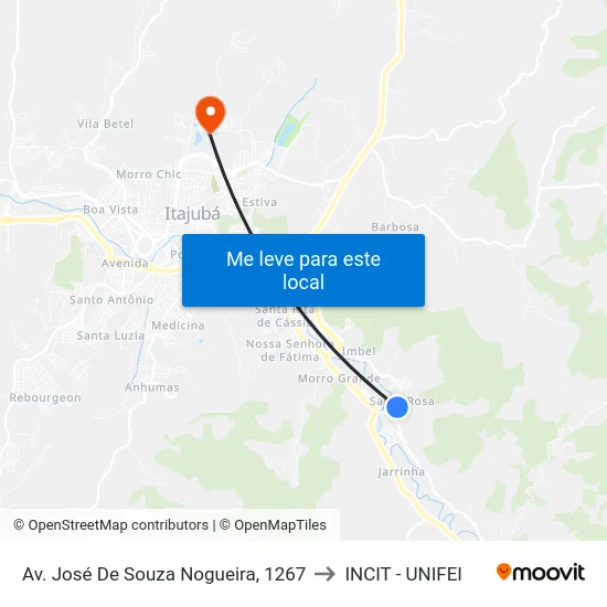 Av. José De Souza Nogueira, 1267 to INCIT - UNIFEI map
