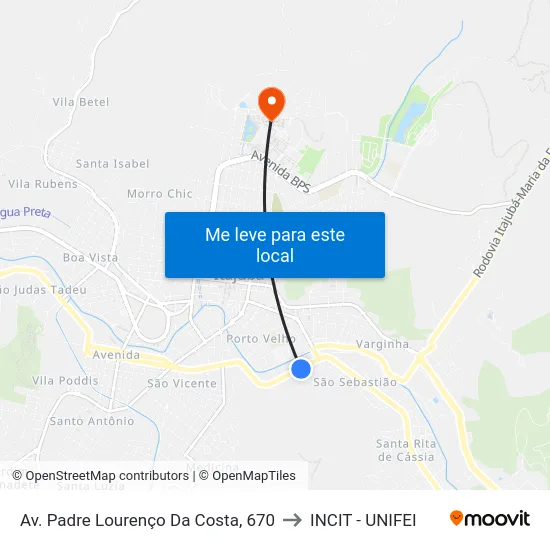 Av. Padre Lourenço Da Costa, 670 to INCIT - UNIFEI map