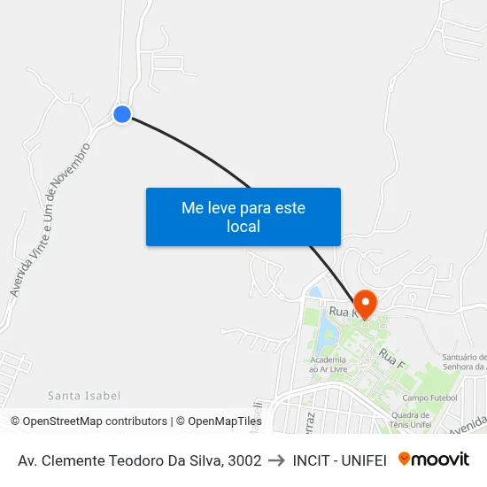 Av. Clemente Teodoro Da Silva, 3002 to INCIT - UNIFEI map