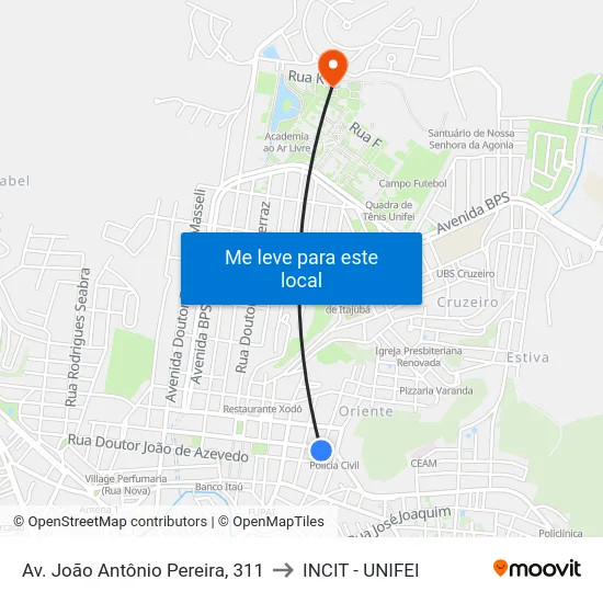 Av. João Antônio Pereira, 311 to INCIT - UNIFEI map