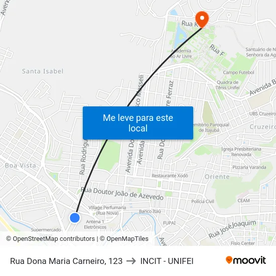 Rua Dona Maria Carneiro, 123 to INCIT - UNIFEI map