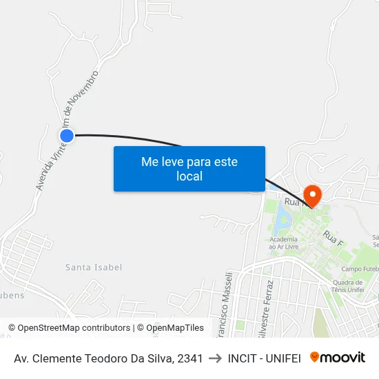 Av. Clemente Teodoro Da Silva, 2341 to INCIT - UNIFEI map