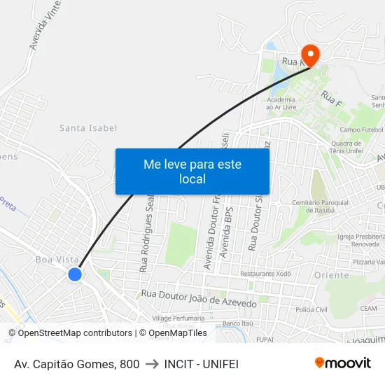 Av. Capitão Gomes, 800 to INCIT - UNIFEI map