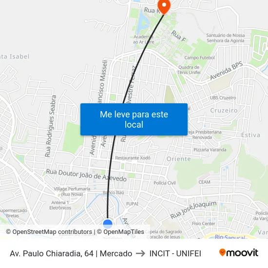 Av. Paulo Chiaradia, 64 | Mercado to INCIT - UNIFEI map