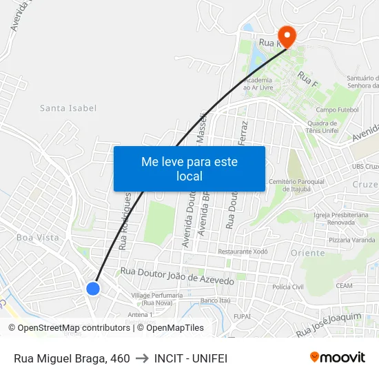 Rua Miguel Braga, 460 to INCIT - UNIFEI map