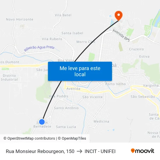 Rua Monsieur Rebourgeon, 150 to INCIT - UNIFEI map