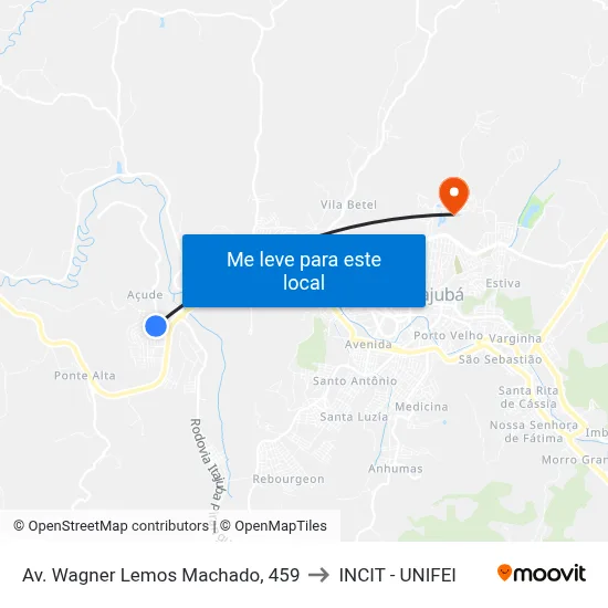 Av. Wagner Lemos Machado, 459 to INCIT - UNIFEI map