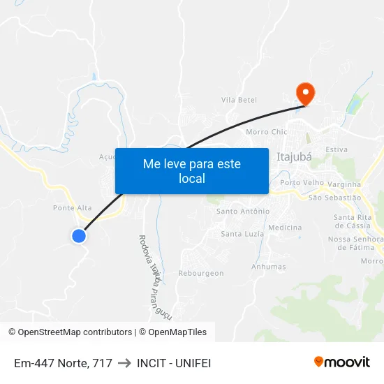 Em-447 Norte, 717 to INCIT - UNIFEI map