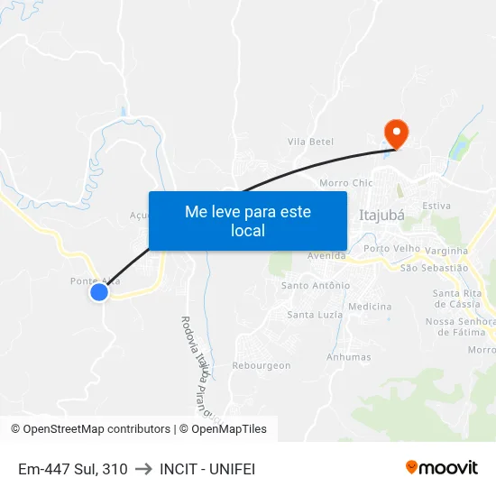 Em-447 Sul, 310 to INCIT - UNIFEI map