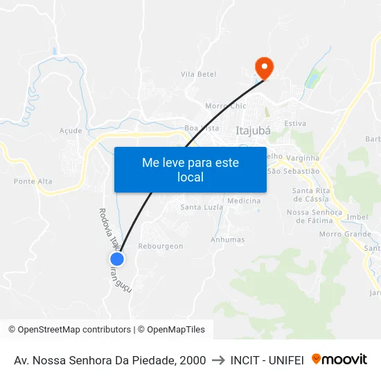 Av. Nossa Senhora Da Piedade, 2000 to INCIT - UNIFEI map