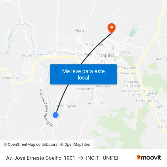 Av. José Ernesto Coelho, 1901 to INCIT - UNIFEI map