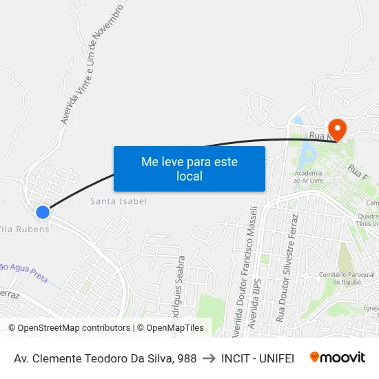 Av. Clemente Teodoro Da Silva, 988 to INCIT - UNIFEI map
