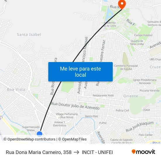 Rua Dona Maria Carneiro, 358 to INCIT - UNIFEI map
