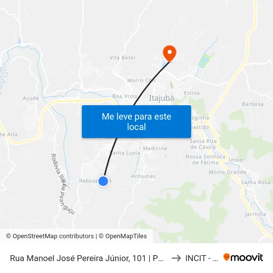Rua Manoel José Pereira Júnior, 101 | Ponto Final Do Rebourgeon to INCIT - UNIFEI map