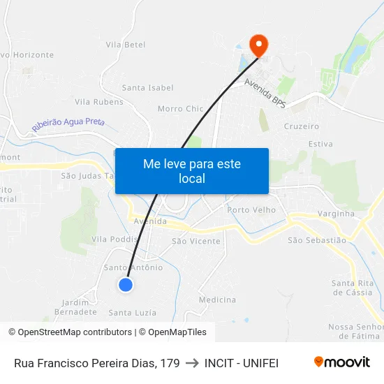 Rua Francisco Pereira Dias, 179 to INCIT - UNIFEI map