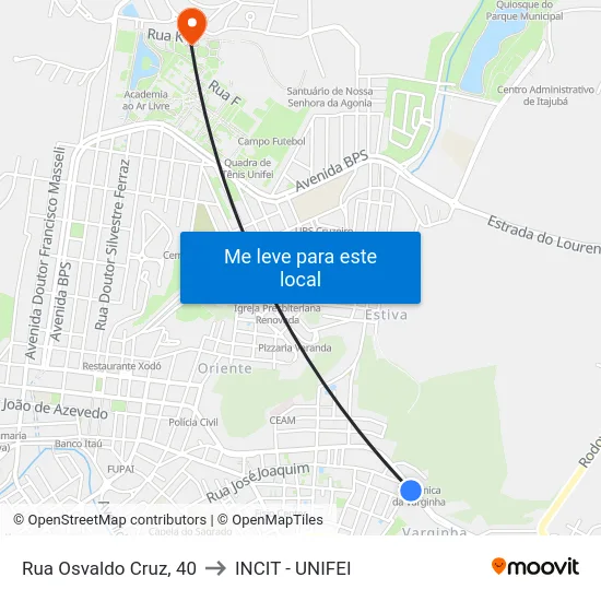 Rua Osvaldo Cruz, 40 to INCIT - UNIFEI map