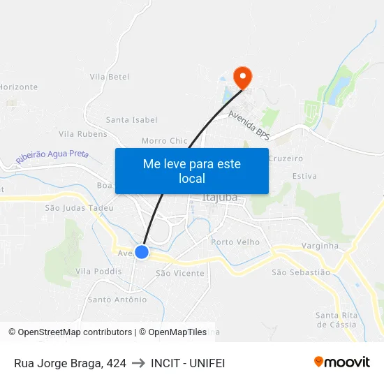 Rua Jorge Braga, 424 to INCIT - UNIFEI map