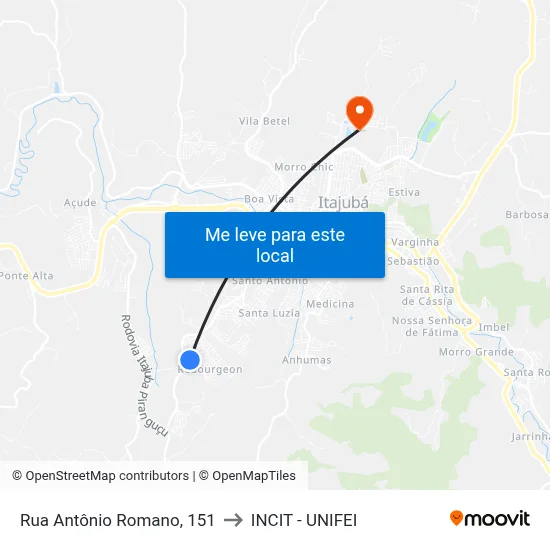 Rua Antônio Romano, 151 to INCIT - UNIFEI map