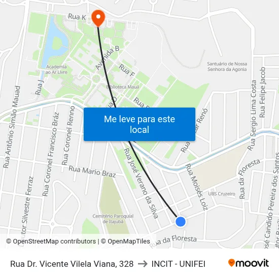 Rua Dr. Vicente Vilela Viana, 328 to INCIT - UNIFEI map