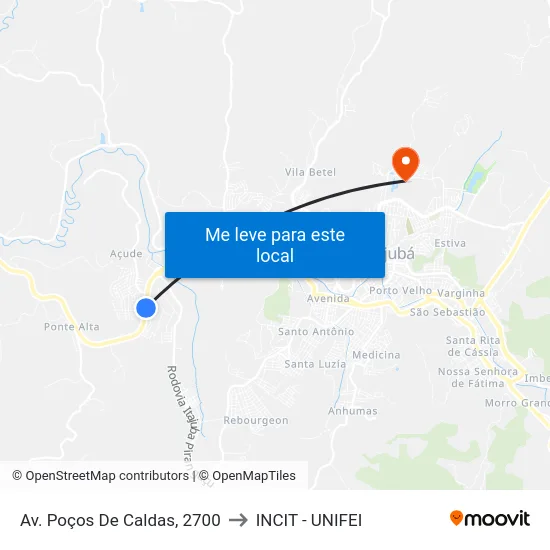 Av. Poços De Caldas, 2700 to INCIT - UNIFEI map