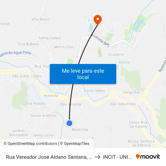 Rua Vereador José Aldano Santana, 655 to INCIT - UNIFEI map
