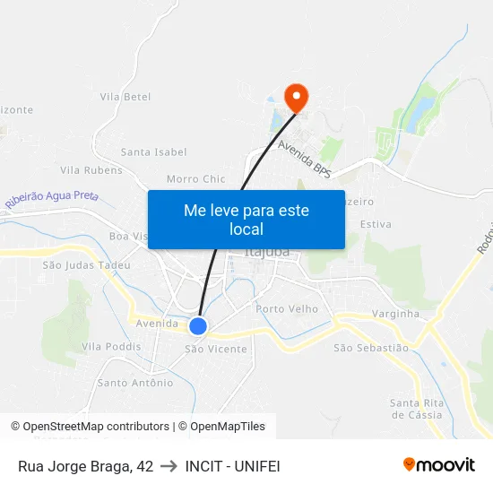 Rua Jorge Braga, 42 to INCIT - UNIFEI map