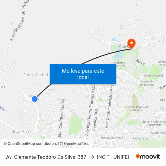 Av. Clemente Teodoro Da Silva, 387 to INCIT - UNIFEI map