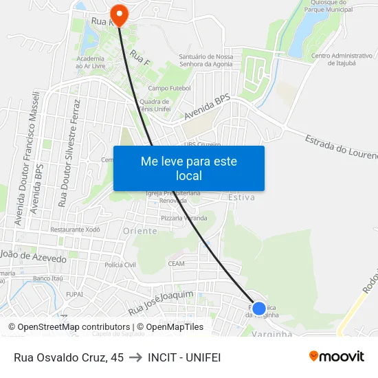 Rua Osvaldo Cruz, 45 to INCIT - UNIFEI map