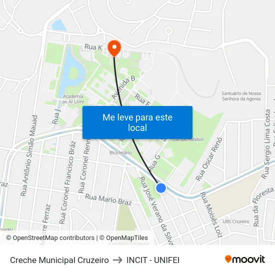 Creche Municipal Cruzeiro to INCIT - UNIFEI map